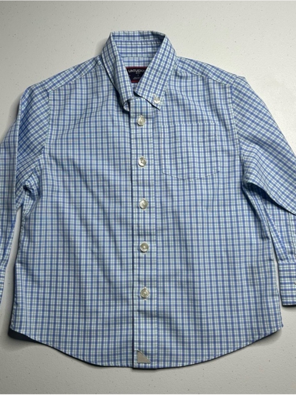 UNTUCKit Boys Blue Plaid Button Down Shirt Size 3 Cotton